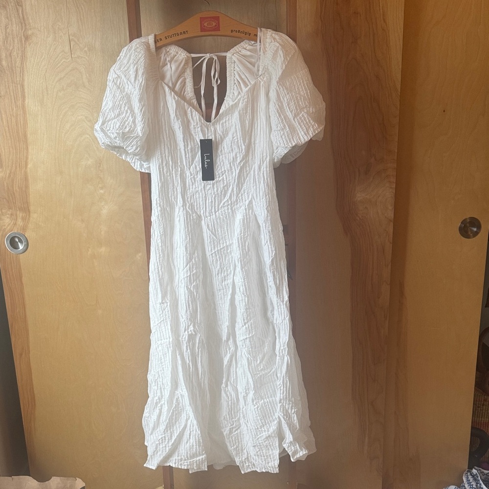 Lulu's White Puff Sleeve Midi Dress